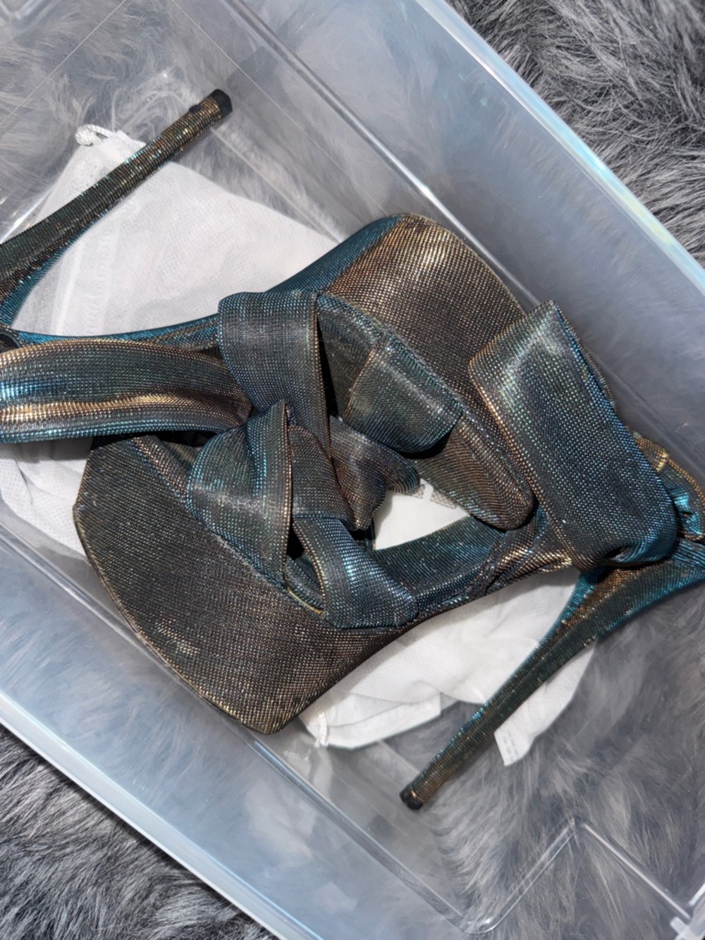 Casadei Iridescent Teal-Bronze Knot Sandals